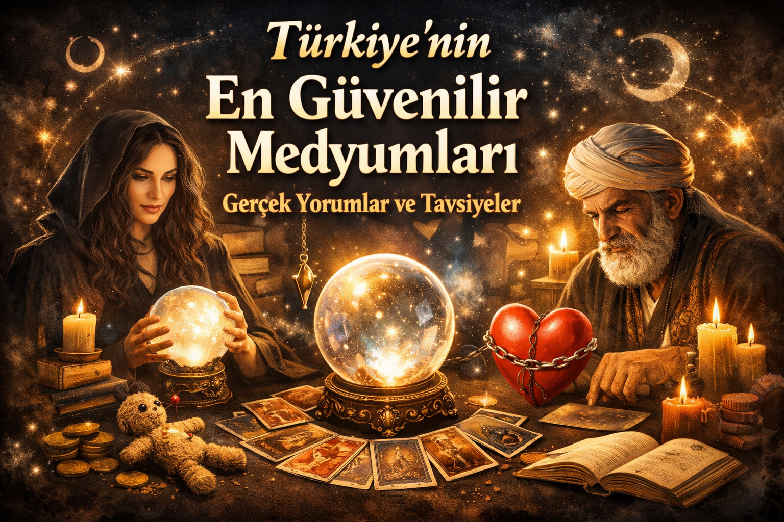 Güvenilir medyumlar, kristal top ve tarot kartlarıyla mistik bir ortamda danışanlarına rehberlik ediyor.